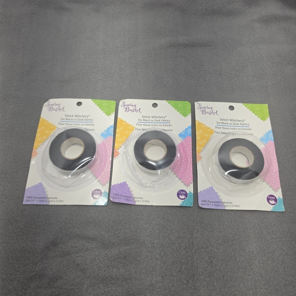 Lot Of 3 DRITZ Black Stitch Witchery Fusible Bonding Web  5/8" X 13 yards.  J